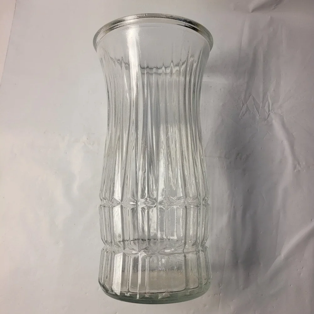 E.O. Brody Co Glass Vase Clear Ribbed Checkered‎ G109 Cleveland OH USA 9.25in